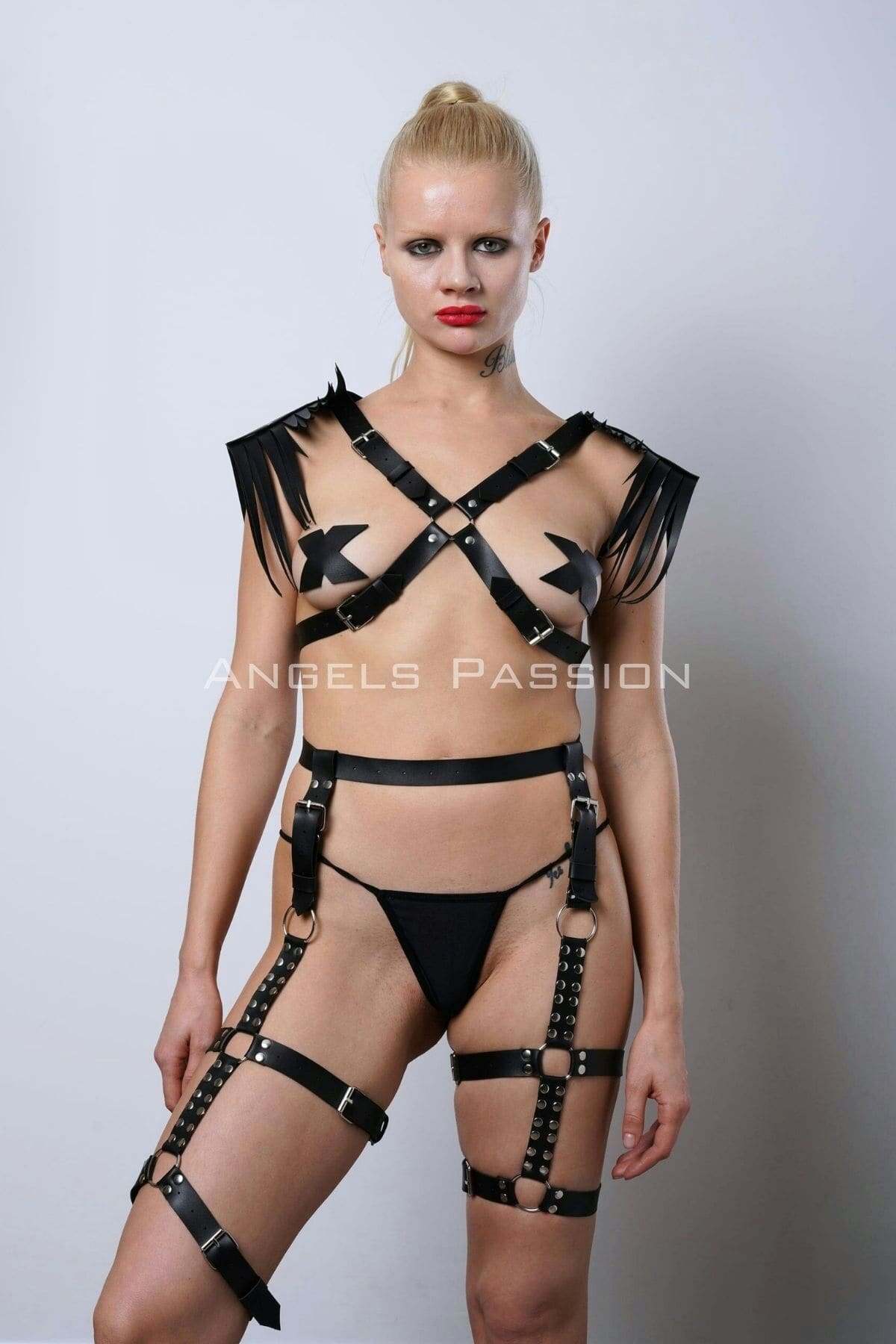 Garter Suit with Tassels, Leather Lingerie Outfit for Seductive Nights