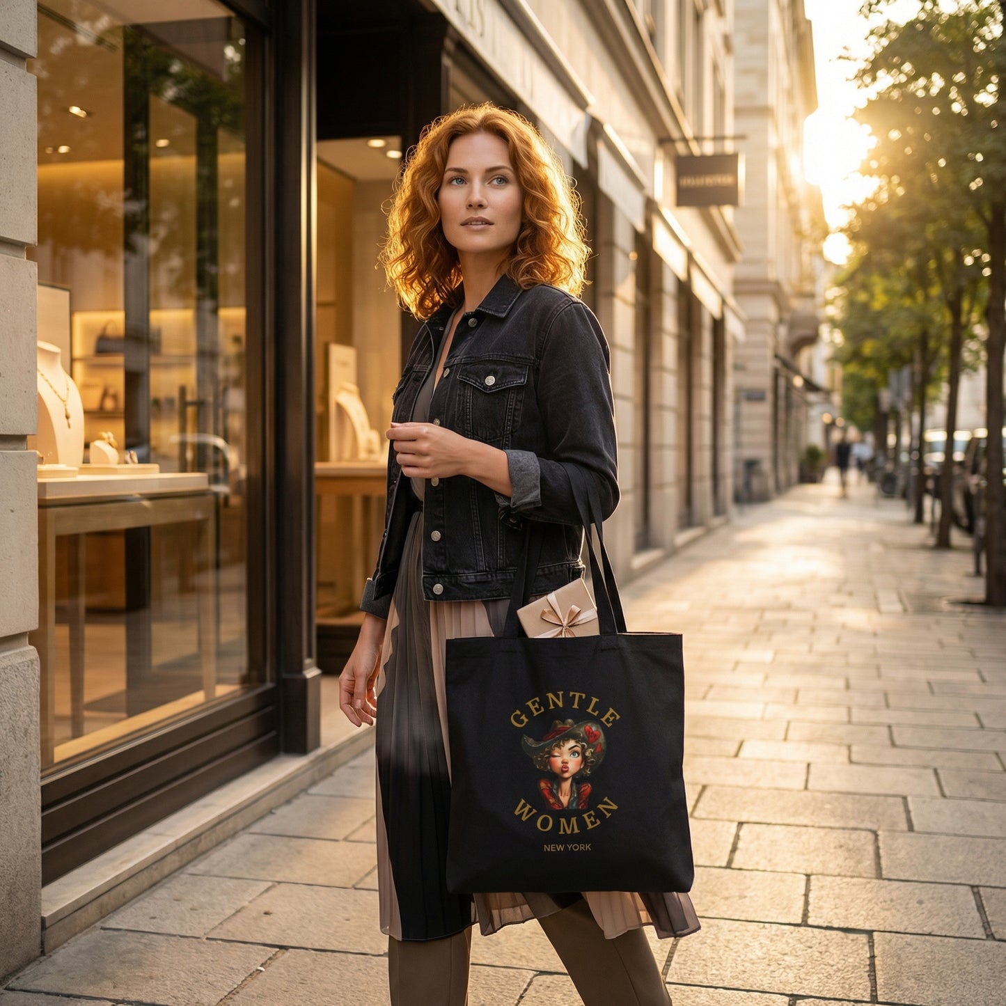 Gentle Women Black Cotton Canvas Tote Bag