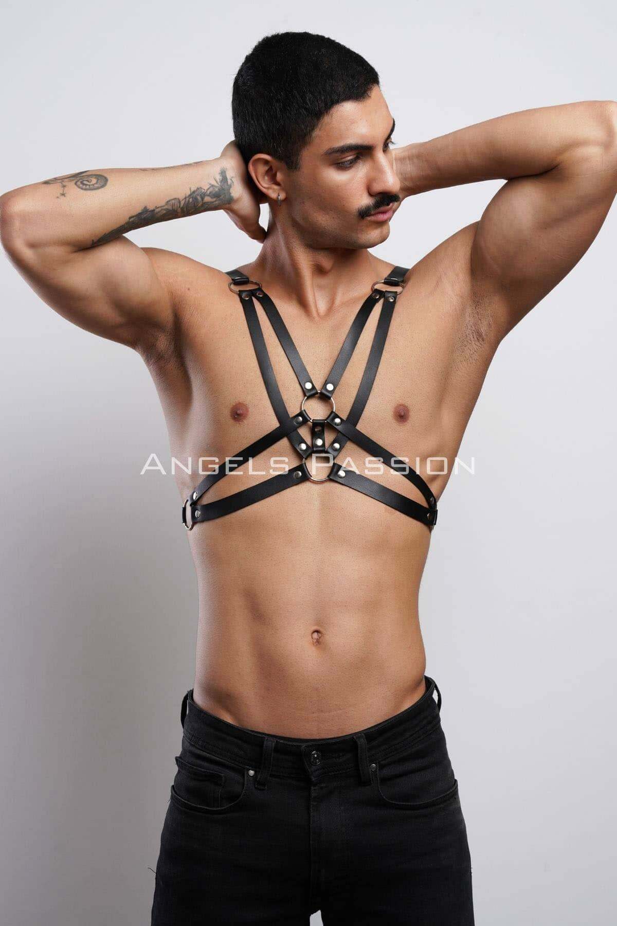 Unique Men's Strapped Harness Geometric Design for Bold Style & Roleplay, Ideal Gift