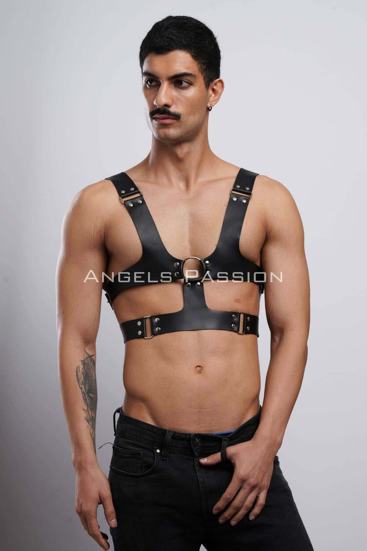 Adjustable leather harness chest strap for festivals and parties, perfect gift
