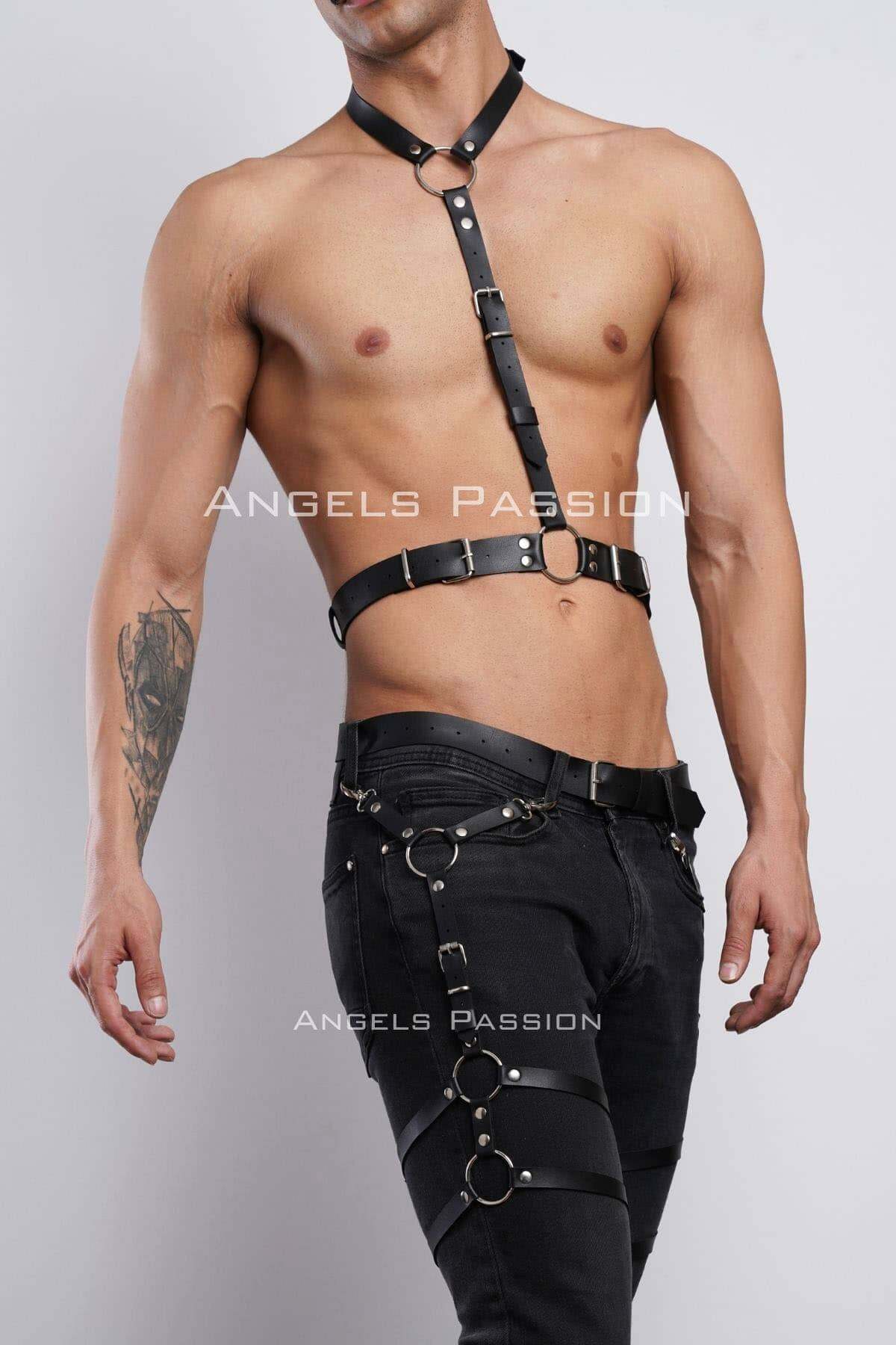 Leather Garter and Chest Harness, Trendy Accessory for Clubwear and Parties, Ideal Gift for Bold Fashion Statements