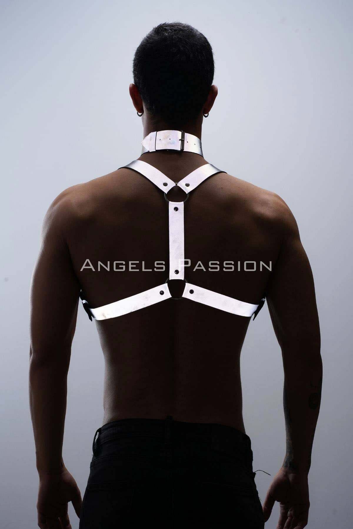 Reflective Choker and Chest Harness, Stylish Nightlife Wear to Stand Out at Parties, Unique Gift