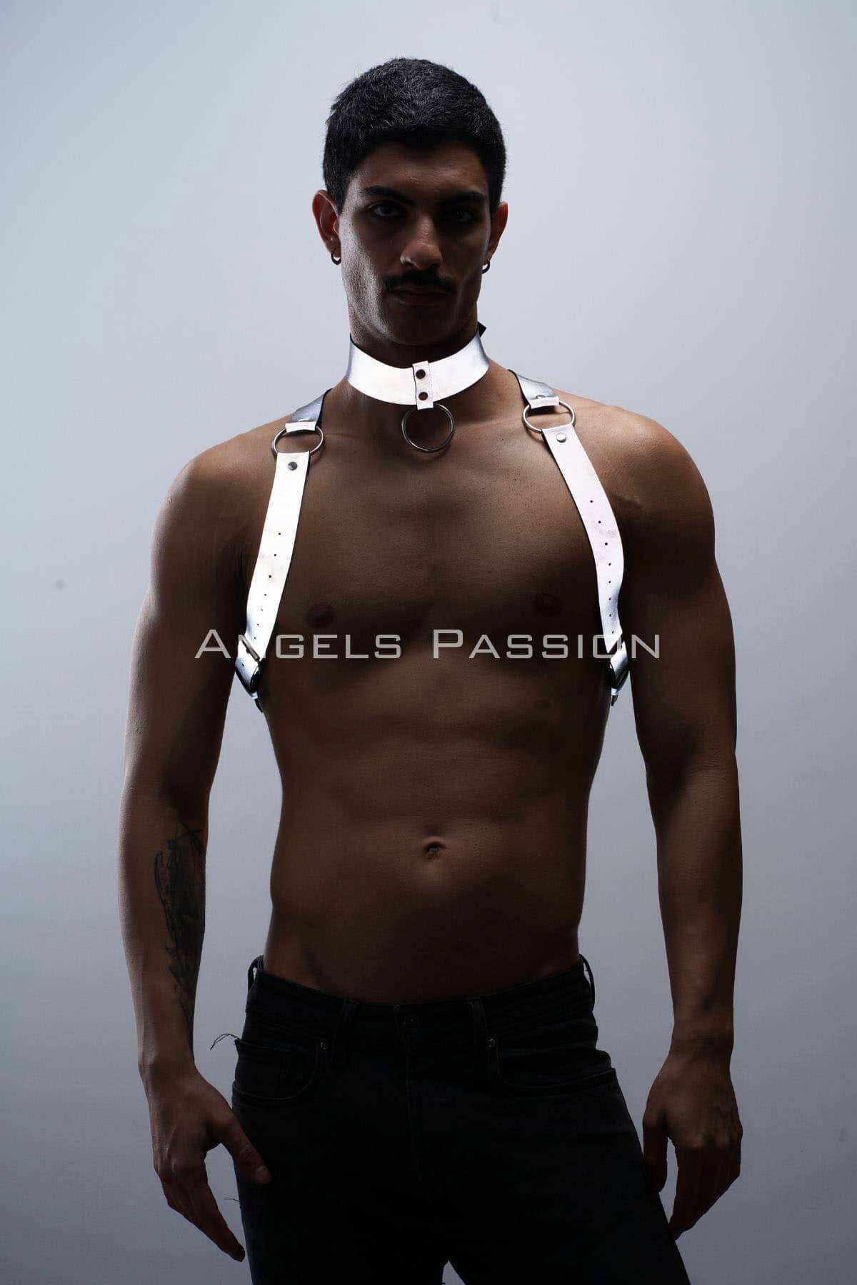 Reflective Choker and Chest Harness, Stylish Nightlife Wear to Stand Out at Parties, Unique Gift